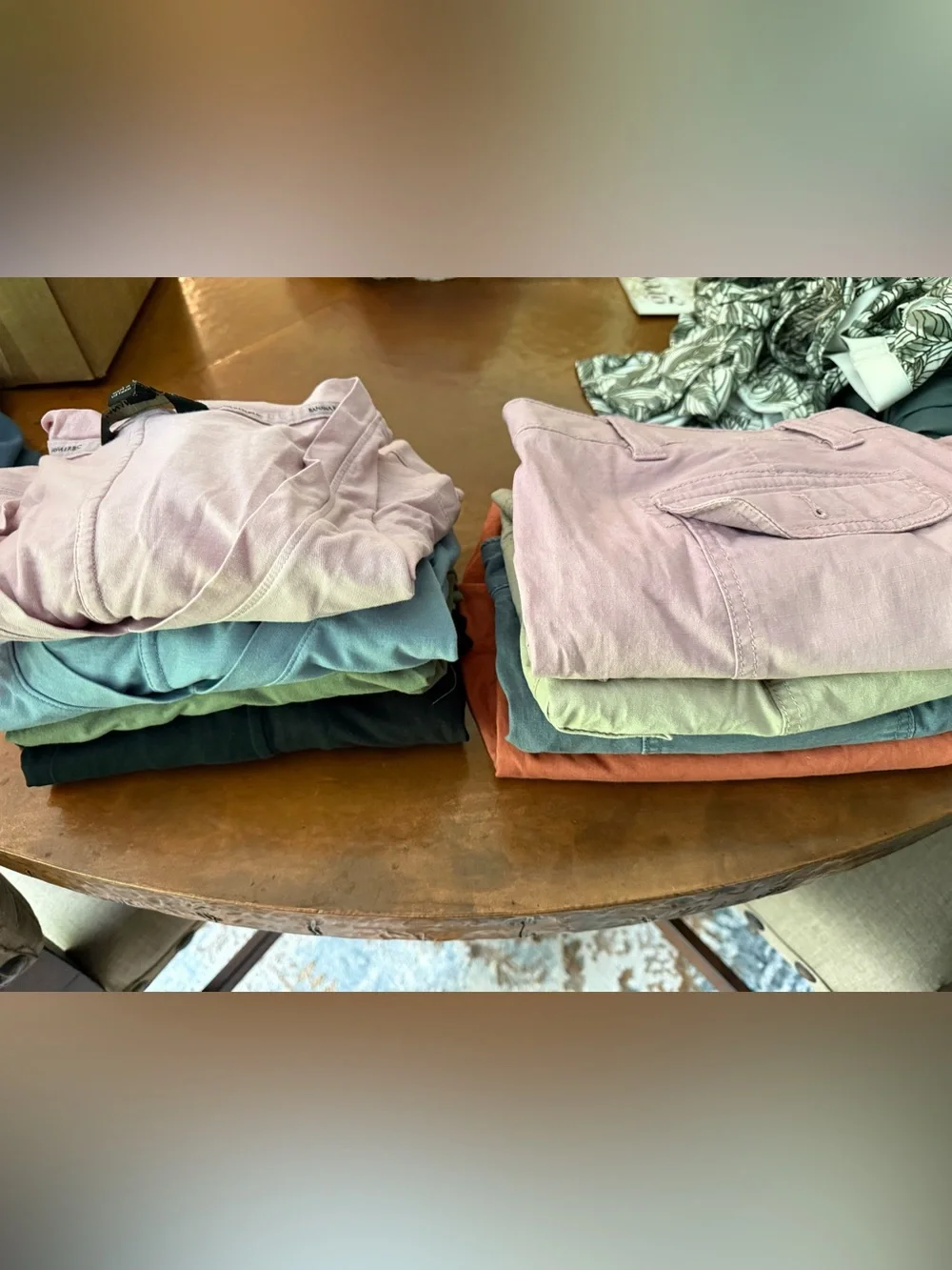 Stacked Cotton Shirts in Dusty Pink, Sage, Teal & Rust. four pairs of shorts - Picture 1 of 3
